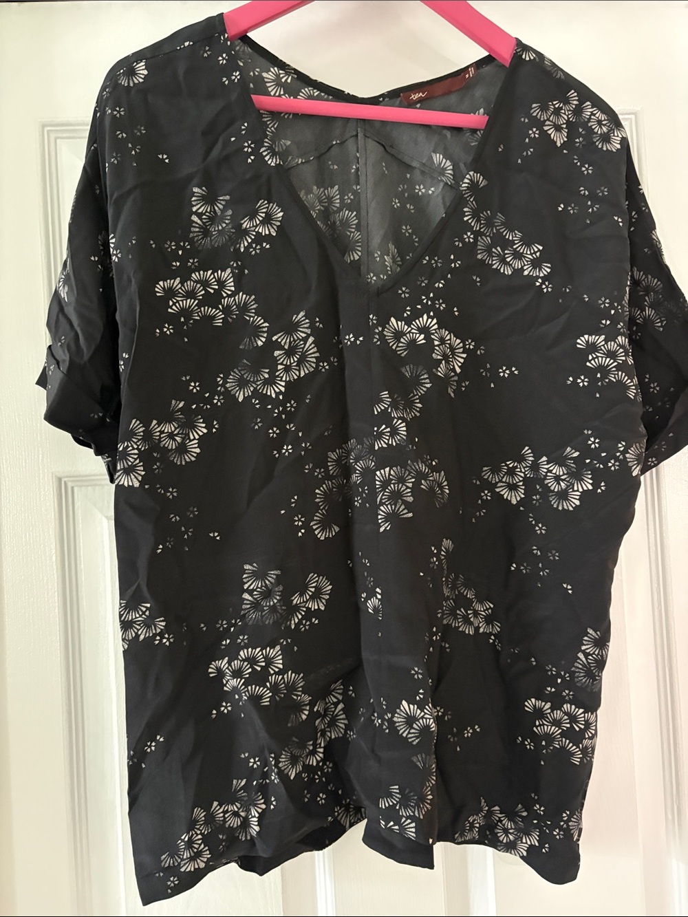 Tea Collection Black Blouse with White Floral Print